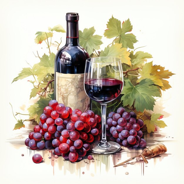 Vector watercolor vector wine design on white background