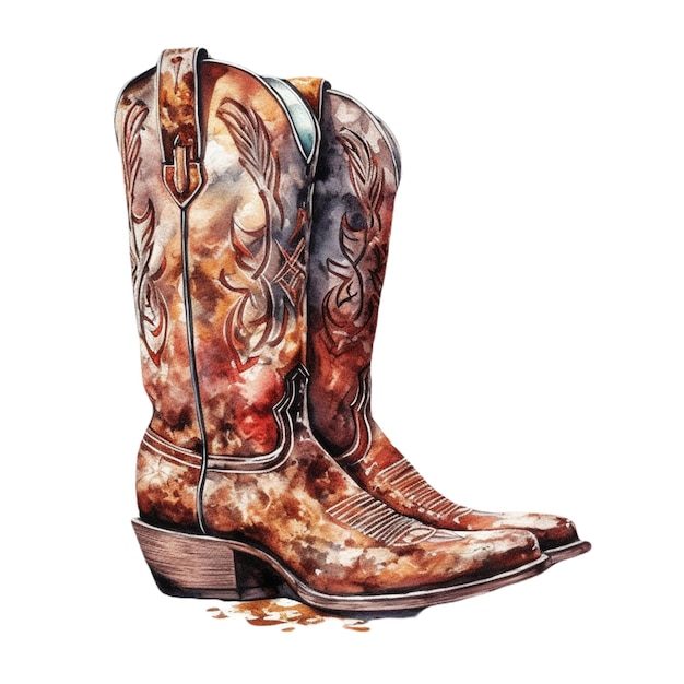 Watercolor Vector Woman and Cowboy Gun Shoe