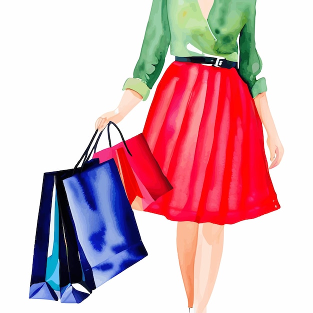 Watercolor vector woman shoping