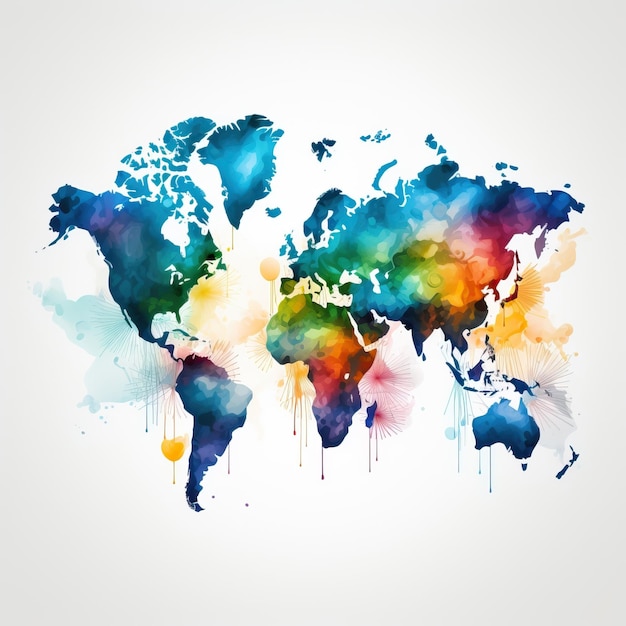 Vector watercolor vector world map vector on white background