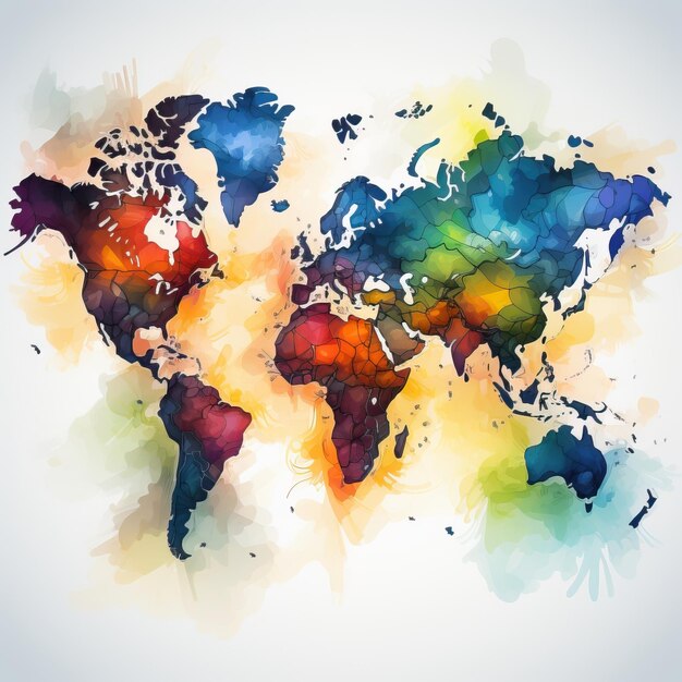 Vector watercolor vector world map vector on white background