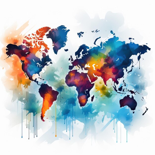 Watercolor vector world map vector on white background