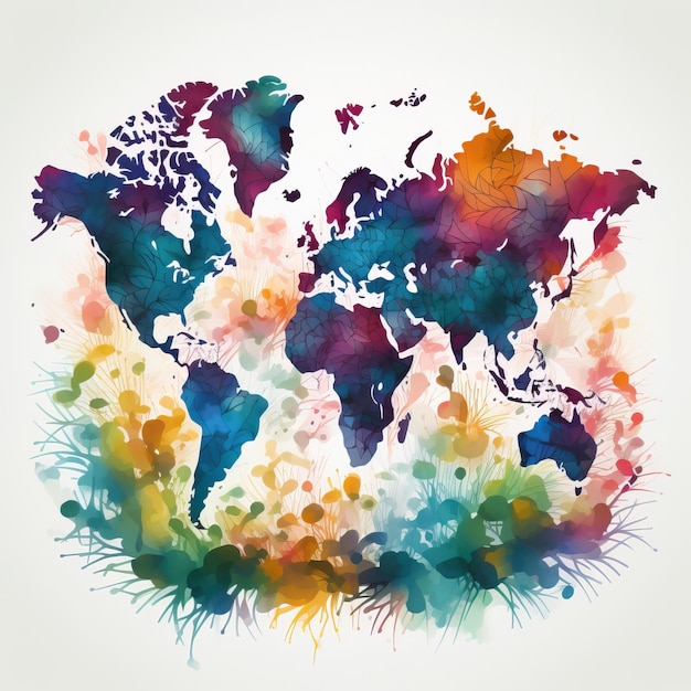 Vector watercolor vector world map vector on white background