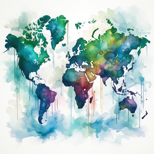 Vector watercolor vector world map vector on white background