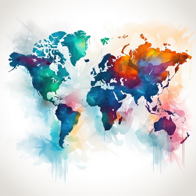 Vector watercolor vector world map vector on white background