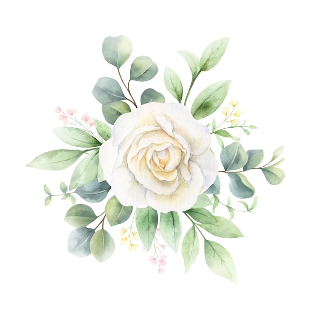 Watercolor vector wreath of green branches and flowers