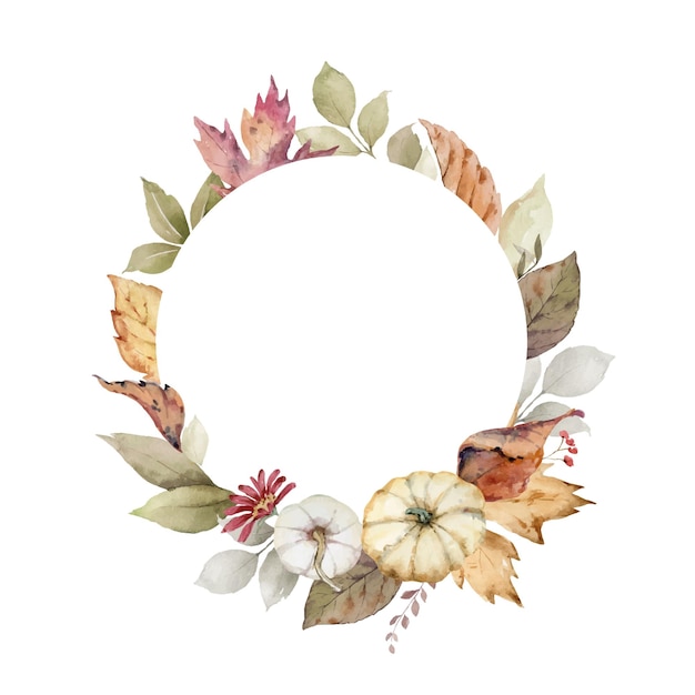 感謝祭の水彩ベクトル花輪カラフルなカボチャと挨拶アレンジメント