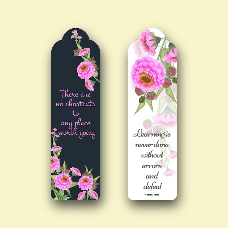 Vector watercolor vector zinnias floral bookmark