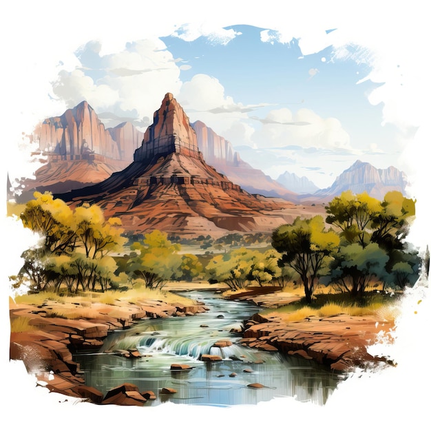 Vector watercolor_vector_zion_national_park_on_white_background_