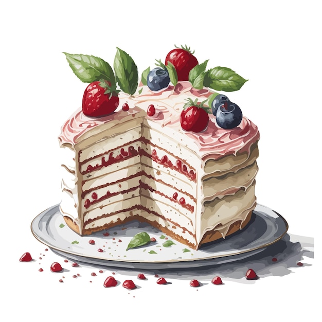 Watercolor vector Zuger Kirschtorte pastry clipart editable white background