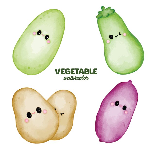 Vettore clipart vegetale dell'acquerello elemento simpatico personaggio calabash melanzane patata patata dolce