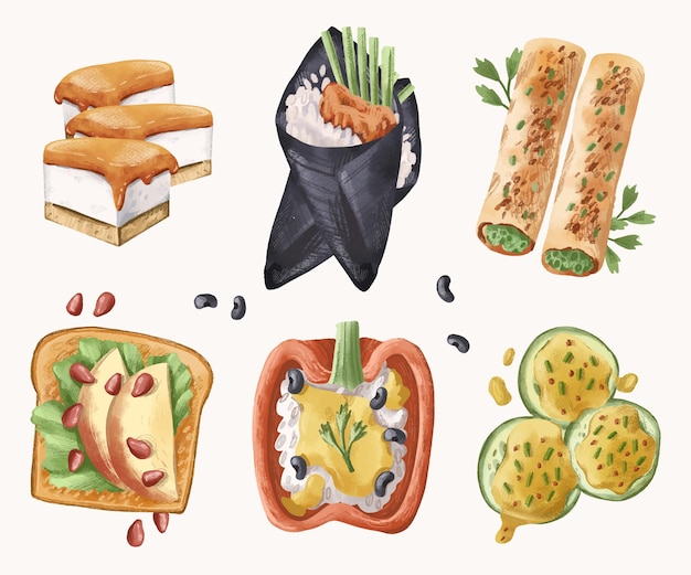 Vector watercolor vegetarian food collection