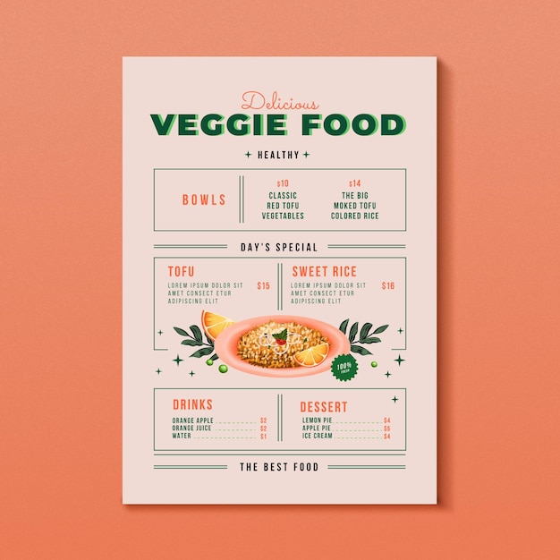 Vector watercolor vegetarian food menu