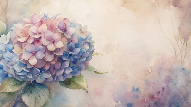 Watercolor vintage background of hydrangeas flowers