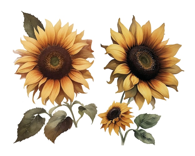 Watercolor Vintage Sunflower clipart Autumn Sunflower