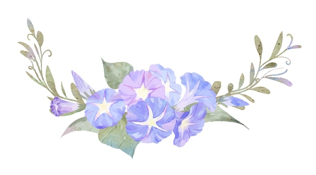 Elemento di disegno dell'illustrazione dei fiori della gloria di mattina dell'acquerello viola