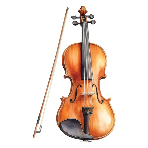 Вектор Акварельная скрипка с струной, изолированной на белом фоне