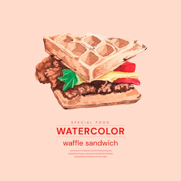 watercolor waffle sandwich