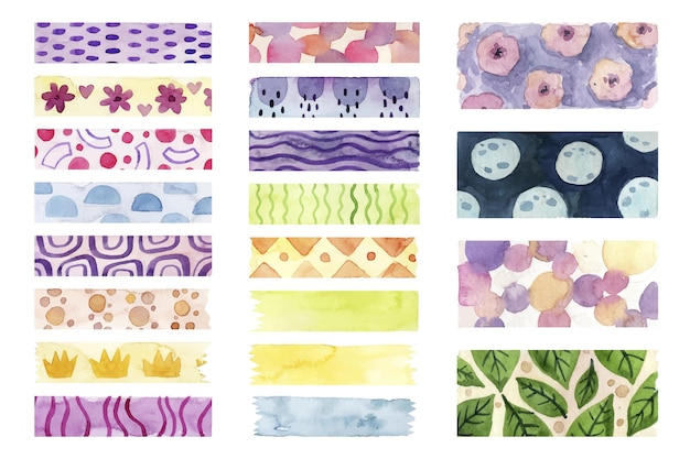 Vector watercolor washi tape collection