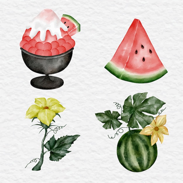 Vector watercolor watermelon element collection clip art