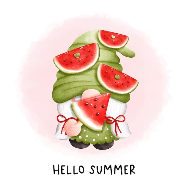 Watercolor watermelon gnome fruit vector illustration