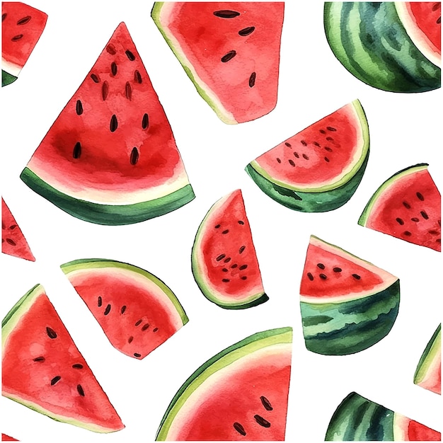 Watercolor watermelon pattern watercolor for print design Vector botanical illustration Cartoon colorful style Summer texture