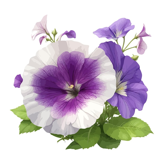 Watercolor wave petunias clipart editable white backgroun