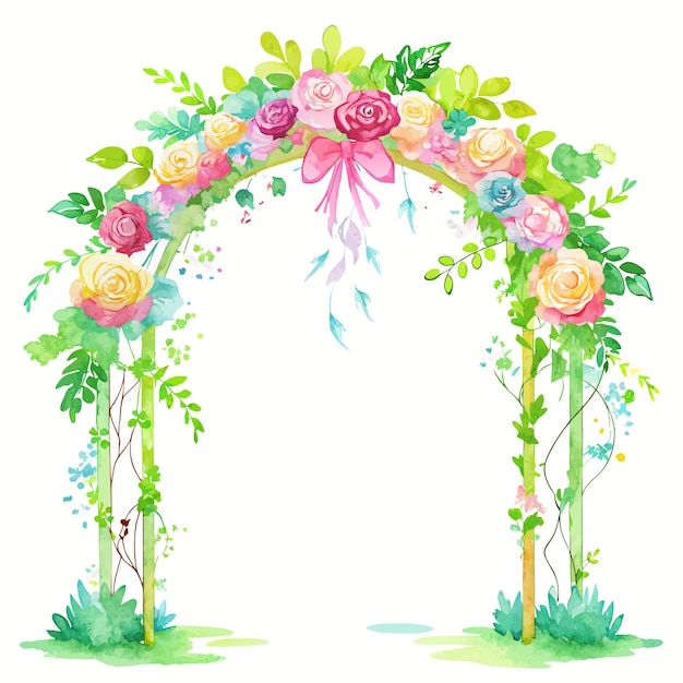 Vector watercolor wedding arch with flowers and leafs decoration illustration