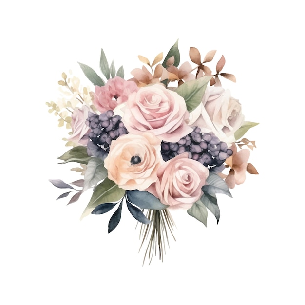 Watercolor wedding bouquet on white background