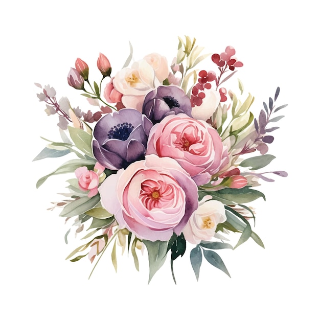 Watercolor wedding bouquet on white background
