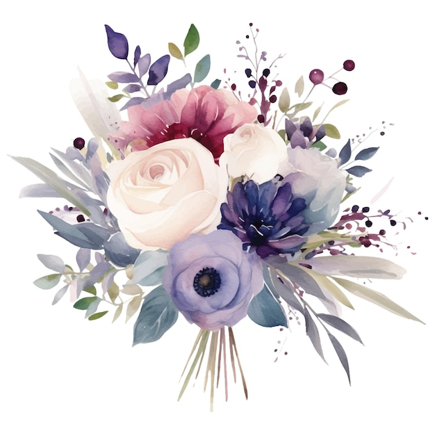 Watercolor wedding bouquet on white background