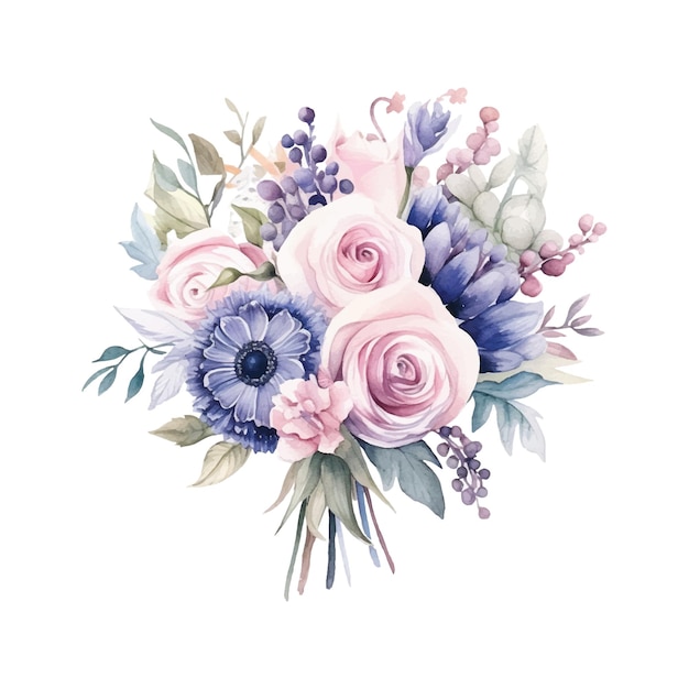 Vector watercolor wedding bouquet on white background