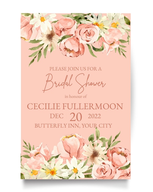 Vector watercolor wedding bridal shower invitation