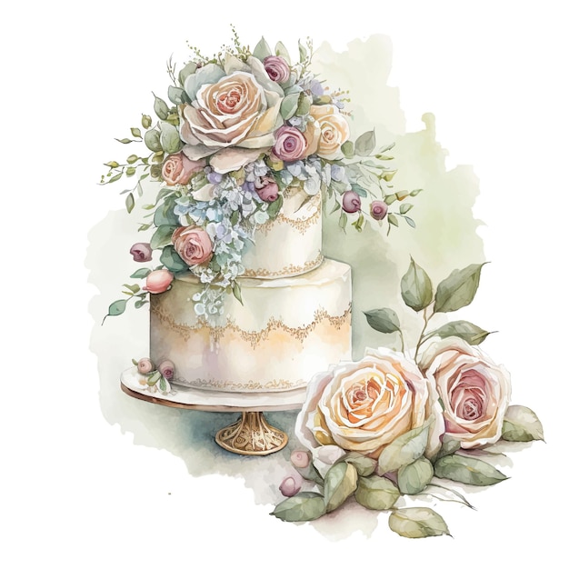 Vector watercolor wedding cake