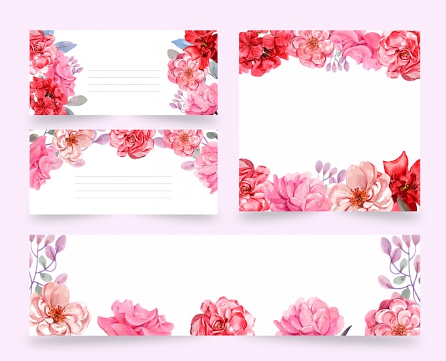 Watercolor, wedding card and banners, set flowers