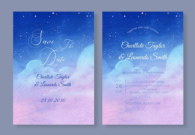 Watercolor Wedding Card Collection Night Sky and Elegant Vibes For Bride and Groom Invitations
