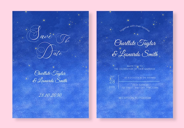 Watercolor Wedding Card Collection Night Sky and Elegant Vibes For Bride and Groom Invitations
