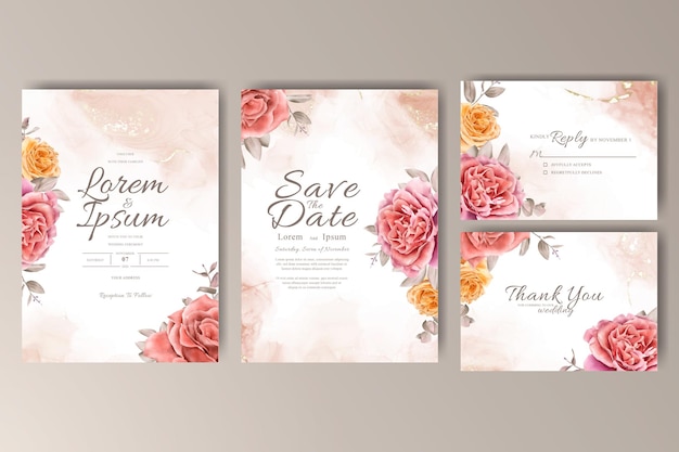 Watercolor wedding card invitation template