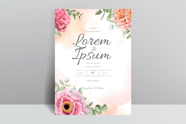 Watercolor wedding card invitation template