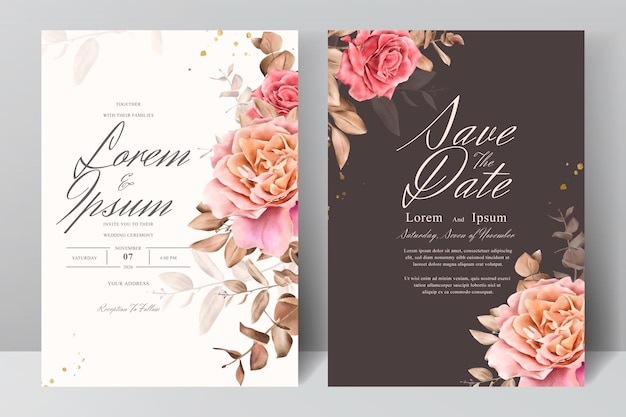 Watercolor wedding card invitation template