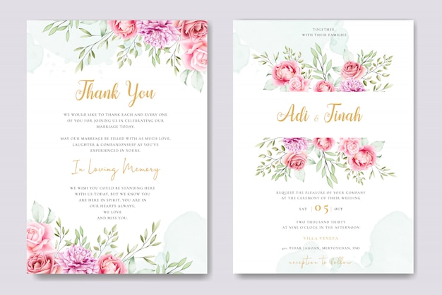 Акварель свадебная открытка набор шаблонов с красивыми цветами и листьями