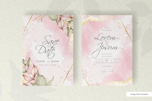 Watercolor wedding card template set with floral. watercolor floral frame minimalist style