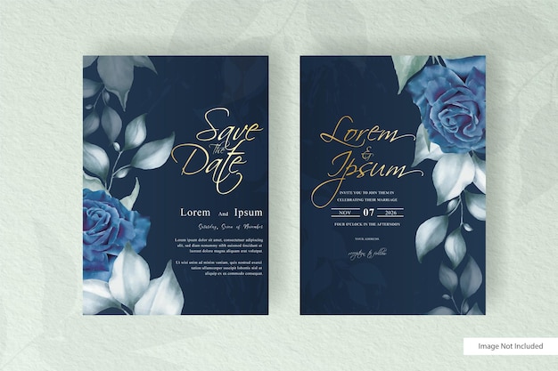 Watercolor wedding card template with floral and leaves