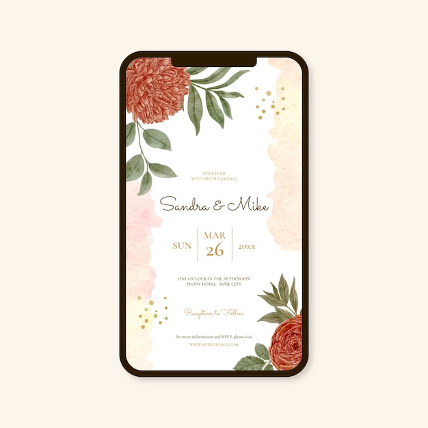 Vector watercolor wedding digital invitation