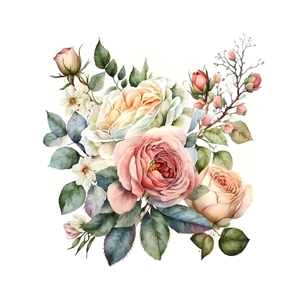 Акварель свадебный цветочный букет иллюстрации румяна розовые желтые яркие цветы Декоративные элементы шаблона изолированы на белом фоне