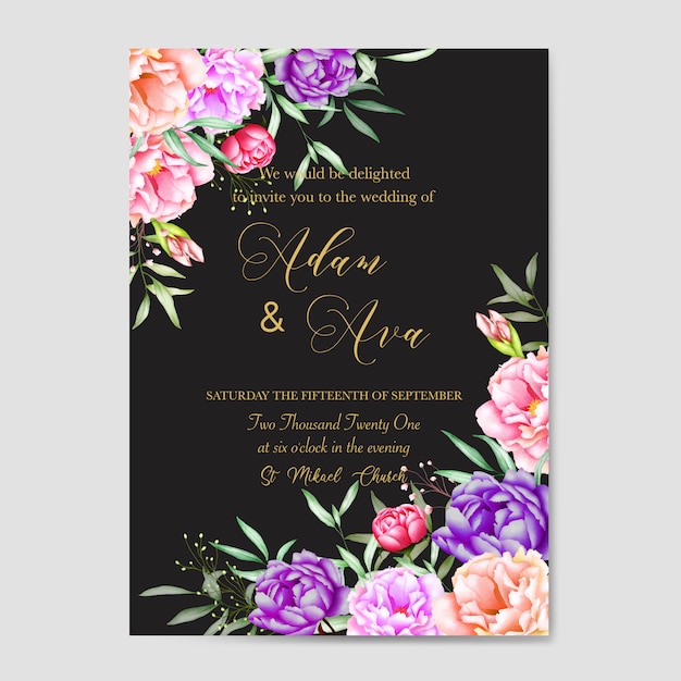 Watercolor wedding floral invitation card template