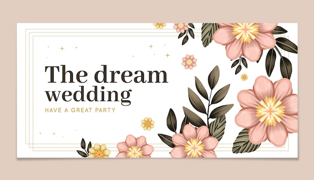 Vector watercolor wedding flowers horizontal banner