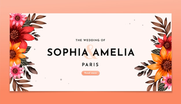 Vector watercolor wedding horizontal banner