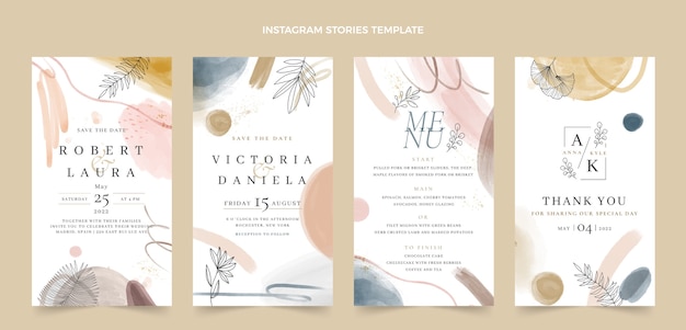 Vector watercolor wedding instagram stories collection