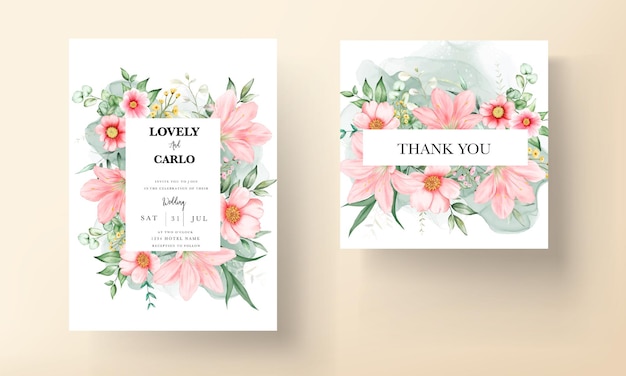 Vector watercolor wedding invitation beautiful flower  template